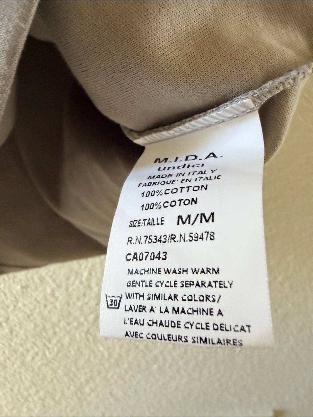 Mida Undici Men's Short Sleeve Crewneck T-Shirt Cotton Gray Stoneware Sz M Italy - Picture 6 of 9